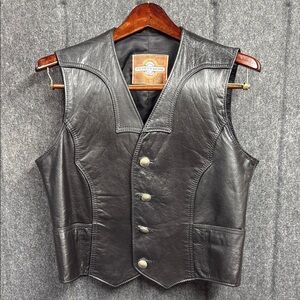 PIONEER WEAR Vintage Black Leather Vest Tailored Fit